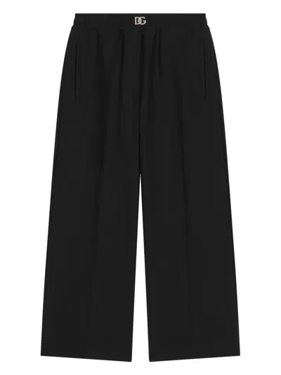Dolce & Gabbana Kids' Logo-plaque Pleated Trousers In Black