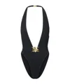 Dolce & Gabbana Plunging Neckline Belted Swimsuit In Black