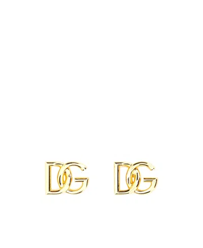 Dolce & Gabbana Logo-plaque Polished Earrings In Yellow