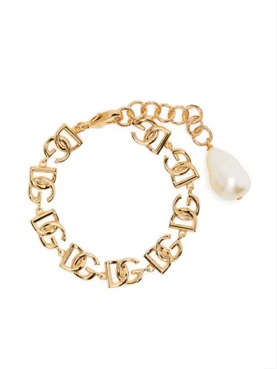 Dolce & Gabbana Logo-plaque Polished-finish Bracelet In Gold