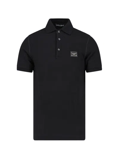 Dolce & Gabbana Logo Plaque Polo Shirt In Black