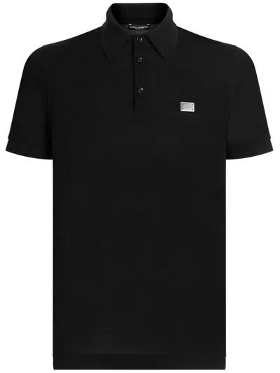 Dolce & Gabbana Logo-plaque Polo Shirt In Black