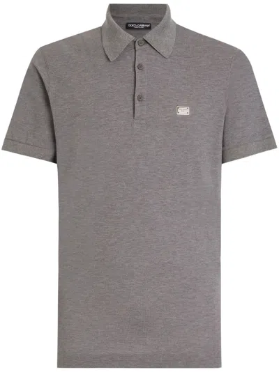Dolce & Gabbana Logo-plaque Polo Shirt In Grey