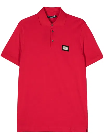 Dolce & Gabbana Logo-plaque Polo Shirt In Red