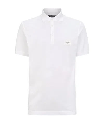 Dolce & Gabbana Logo Plaque Polo Shirt In White