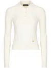 Dolce & Gabbana Cropped Ribbed Viscose Polo-shirt With Dg Logo In Weiss
