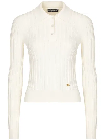 Dolce & Gabbana Logo-plaque Polo Top In Weiss