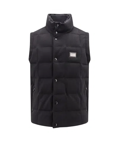 Dolce & Gabbana Logo Plaque Quilted Vest In Black