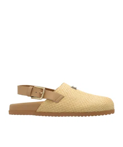 Dolce & Gabbana Logo-plaque Raffia Mules In Nude