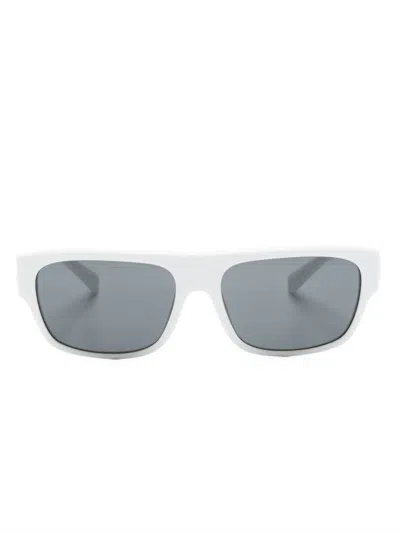 Dolce & Gabbana Logo-plaque Rectangle-frame Sunglasses In Weiss