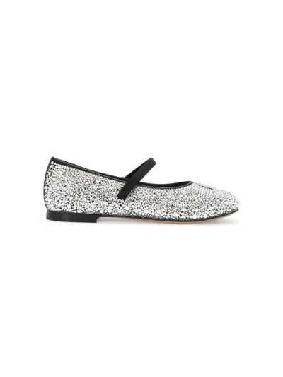 Dolce & Gabbana Kids' Logo-plaque Rhinestone Ballerina Shoes In Silver