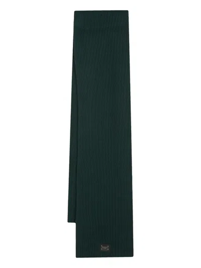 Dolce & Gabbana Logo-plaque Ribbed-knit Scarf In Green