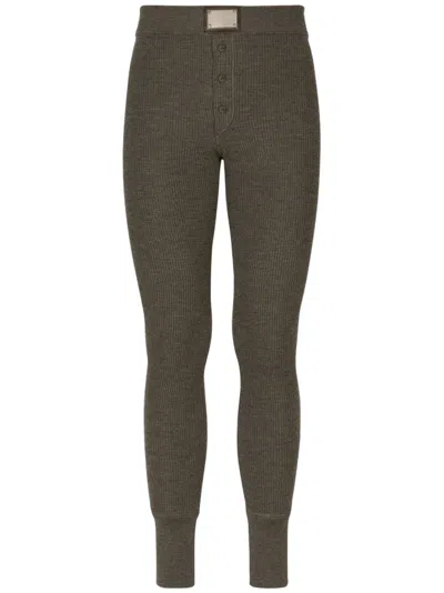 Dolce & Gabbana Logo-plaque Ribbed-knit Trousers In Grey