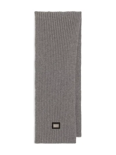 Dolce & Gabbana Kids' Logo-plaque Ribbed Scarf In Gray