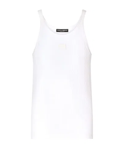 DOLCE & GABBANA LOGO-PLAQUE RIBBED TANK TOP