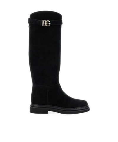 DOLCE & GABBANA DOLCE  GABBANA LOGO PLAQUE ROUND TOE BOOTS