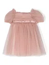 Dolce & Gabbana Logo-plaque Ruffled Tulle Dress In Pink