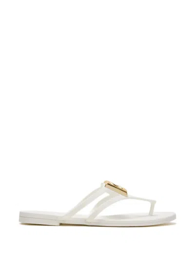 Dolce & Gabbana White Thong Sandals With Logo Plaque On The Front In Rubber Woman In Multi