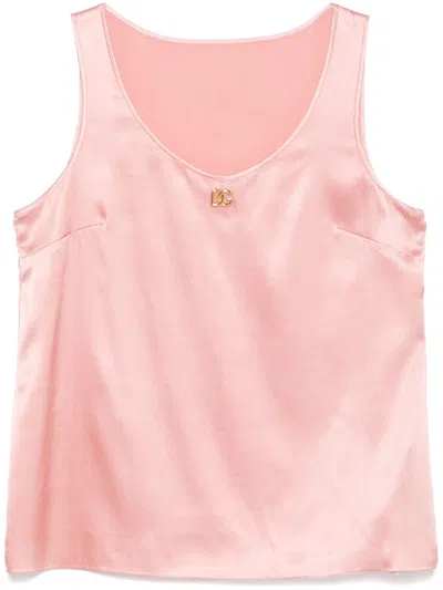 Dolce & Gabbana Logo-plaque Satin Top In Pink