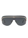 Dolce & Gabbana Logo-plaque Shield-frame Sunglasses In Gold