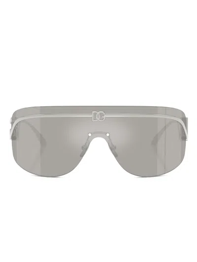 Dolce & Gabbana Logo-plaque Shield Sunglasses In Gray