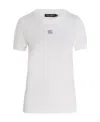 Dolce & Gabbana White T-shirt With Dg Logo On The Front Finished With Rhinestones In White