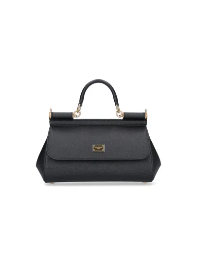 Dolce & Gabbana Logo Plaque Sicily Shoulder Bag In Black