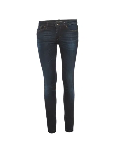 Pre-owned Dolce & Gabbana Logo Plaque Skinny Jeans In Blue