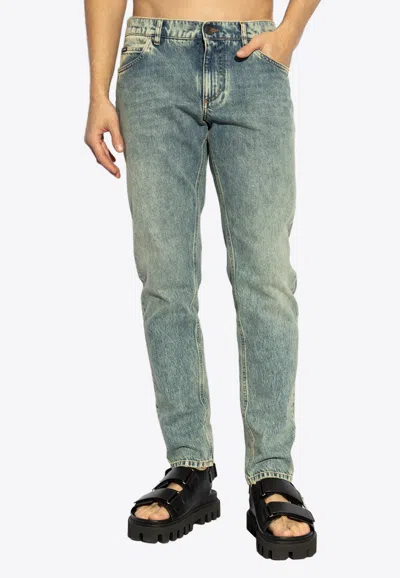 Dolce & Gabbana Logo Plaque Skinny Jeans In Blue