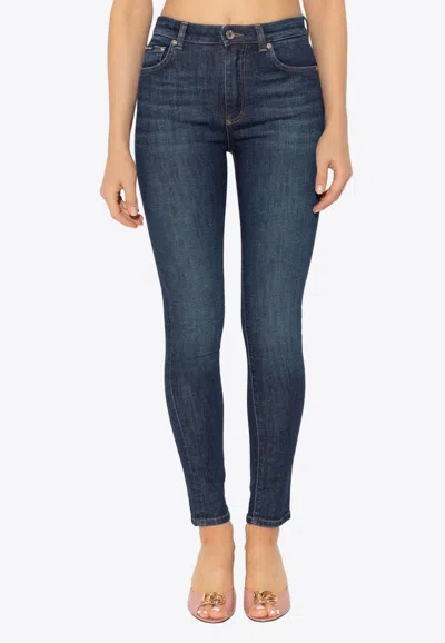 Dolce & Gabbana Logo Plaque Skinny Jeans In Navy