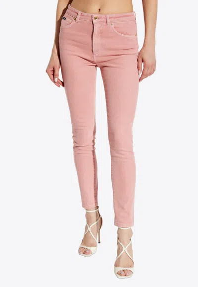 Dolce & Gabbana Logo Plaque Skinny Jeans In Pink