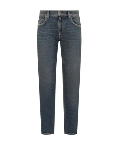 Dolce & Gabbana Logo-plaque Slim-cut Jeans In Black