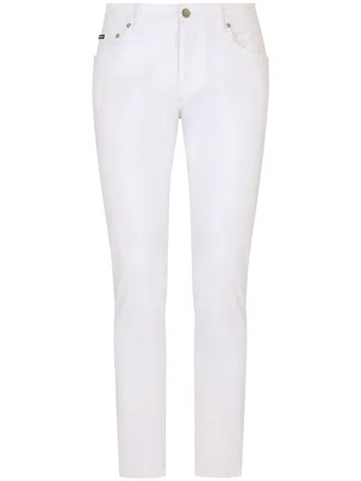Dolce & Gabbana Logo-plaque Slim-cut Jeans In White