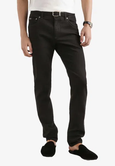 Dolce & Gabbana Logo Plaque Slim-fit Jeans In Black