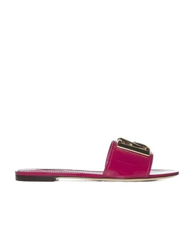 Dolce & Gabbana Logo Plaque Slip-on Sandals In Red
