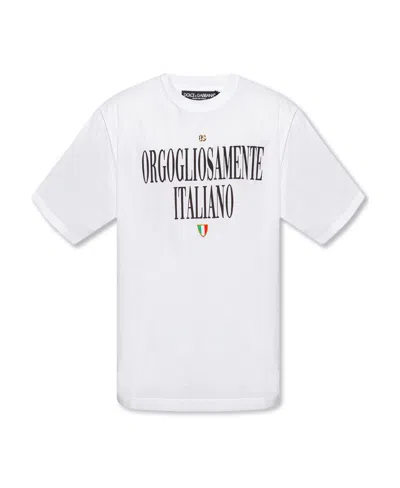 Dolce & Gabbana Logo-plaque Slogan-print Cotton T-shirt In White