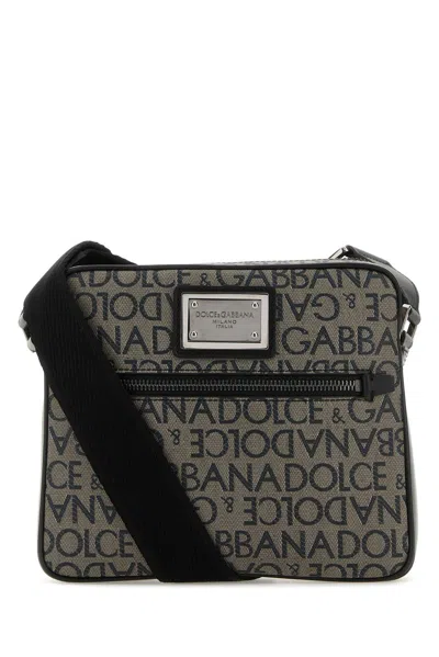 Dolce & Gabbana Logo-print Jacquard Zipped Shoulder Bag In Neutrals