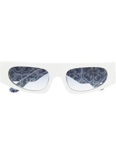 Dolce & Gabbana Logo-plaque Square-frame Sunglasses In White