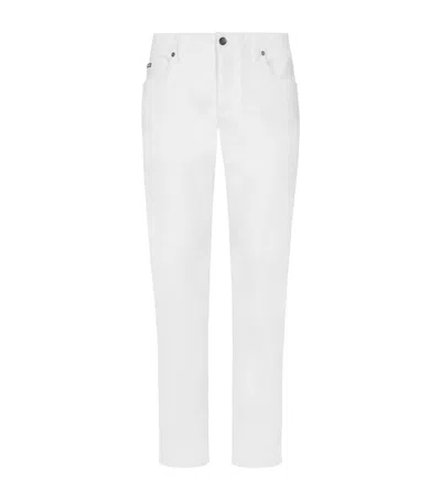 Dolce & Gabbana White Regular Stretch Jeans In Multicolor