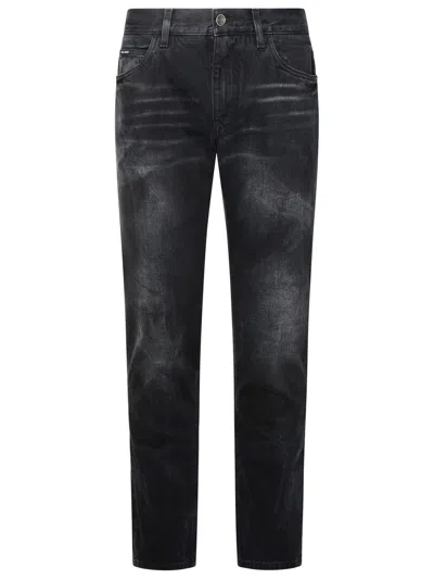 Dolce & Gabbana Logo Plaque Straight-leg Jeans In Black