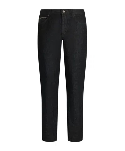 DOLCE & GABBANA LOGO-PLAQUE STRAIGHT-LEG JEANS