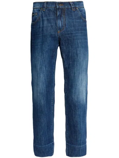 Dolce & Gabbana Logo-plaque Straight-leg Jeans In Blue