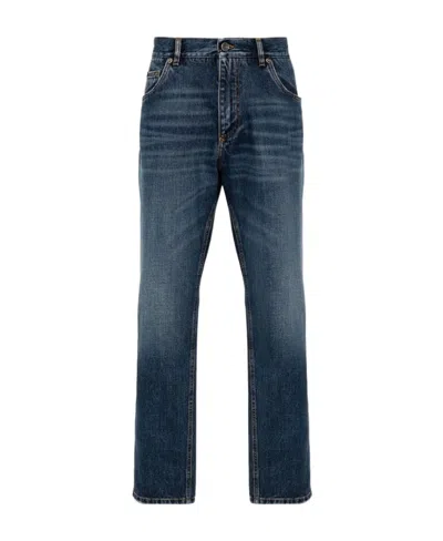 Dolce & Gabbana Logo-plaque Straight-leg Jeans In Blue