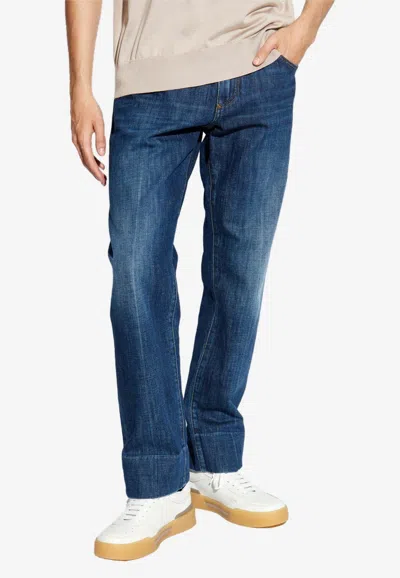 Dolce & Gabbana Logo Plaque Straight-leg Jeans In Blue