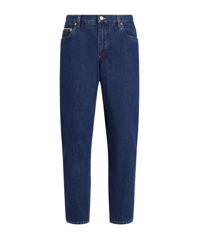 Dolce & Gabbana Logo-plaque Straight-leg Jeans In Blue