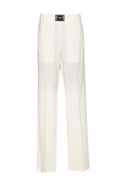 Dolce & Gabbana Logo Plaque Straight Leg Trousers In White