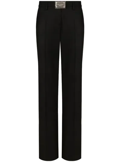 Dolce & Gabbana Logo-plaque Straight-leg Trousers In Black