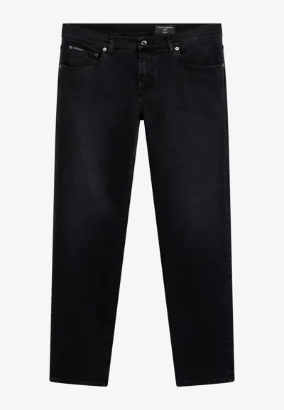 Dolce & Gabbana Logo Plaque Straight-leg Jeans In Black