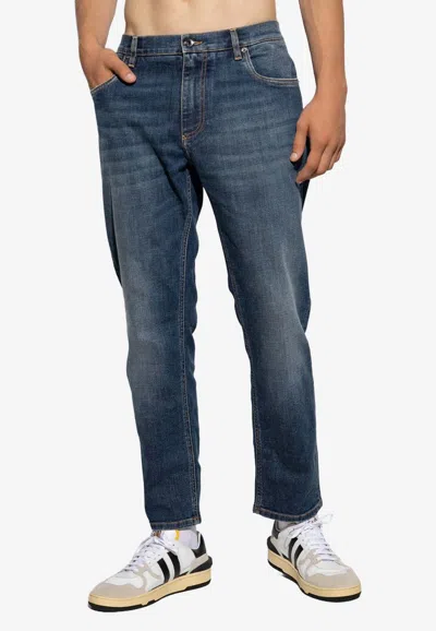 Dolce & Gabbana Logo Plaque Straight-leg Jeans In Blue