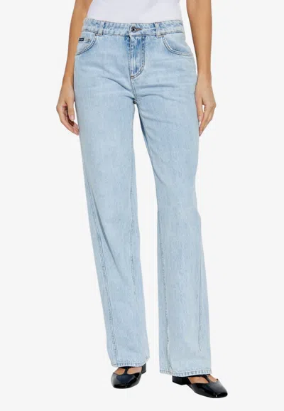 Dolce & Gabbana Logo Plaque Straight-leg Jeans In Light Blue